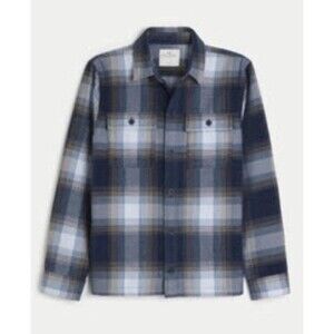 Hollister Twill Shacket in Navy Plaid Men's Size Medium